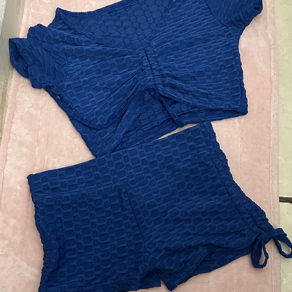 Blue Textured Women's Sleepwear Set